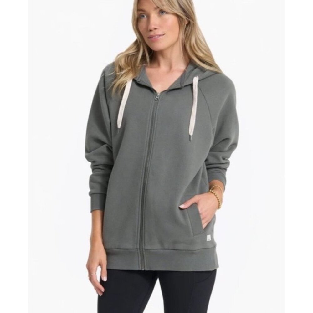 Vuori Women's Restore Hoodie Oversized Full Zip Sweatshirt Green X- Small EUC